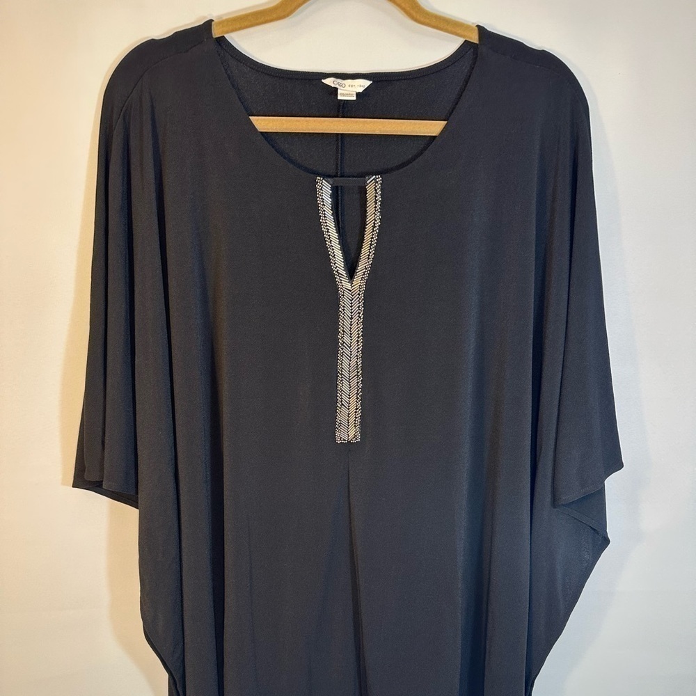 Cato Womens Size 22/24W Blouse Tunic Kimono Butterfly Sleeve Front Sliver Beads - Picture 9 of 11